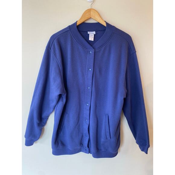 Vicki Wayne Women’s Sweatshirt L Blue Snap Front Fleece Cardigan Cotton Blend - Picture 1 of 8
